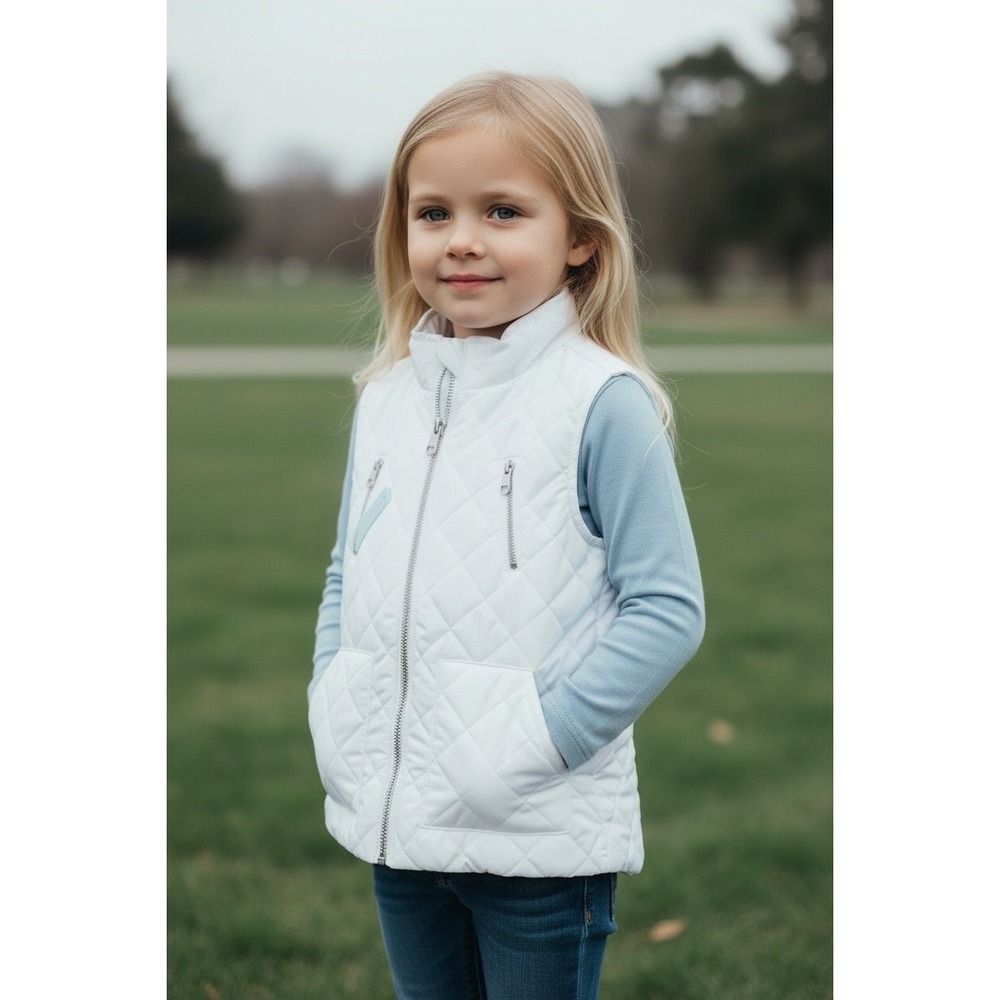 Copper Key Girls White Quilted Puffer Vest Size 4/5 NWT Full Zip Pockets
